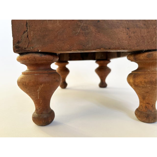 Farmhouse 1890s Antique Primitive Needlepoint and Turned Wood Feet Footstool For Sale - Image 3 of 10