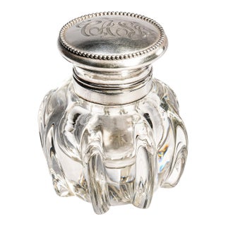 Stunning Crystal Sterling Silver Antique Art Nouveau Desk Paperweight Inkwell For Sale