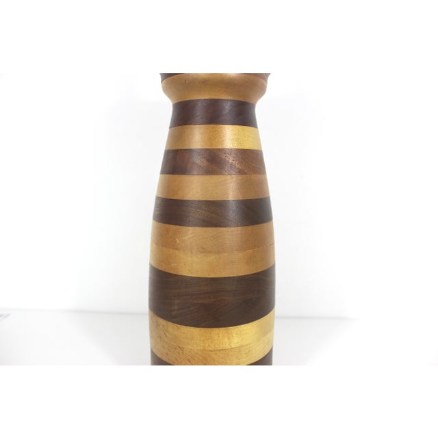 Mid 20th Century Vintage Stacked Turned Wood Marquetry Table Lamp For Sale - Image 5 of 12