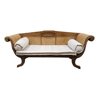 A British Colonial Caned and Teak Bench Settee For Sale