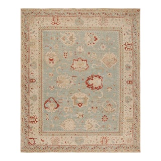 Rug & Kilim’s Oushak Style Rug in Sky Blue With All Over Floral Patterns For Sale