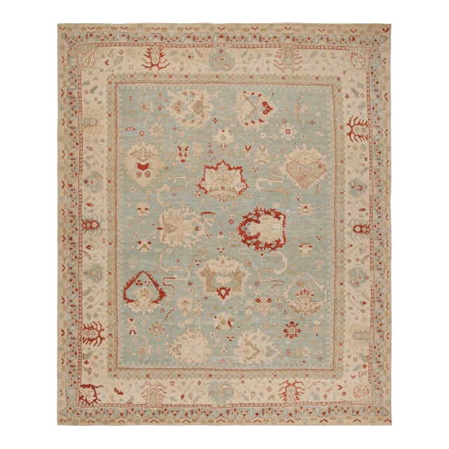 Rug & Kilim’s Oushak Style Rug in Sky Blue With All Over Floral Patterns For Sale