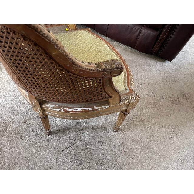 Wood Antique Louis XV Style Gilded Cane Bergère Chair – Post‑1950 French Provincial Elegance For Sale - Image 7 of 9