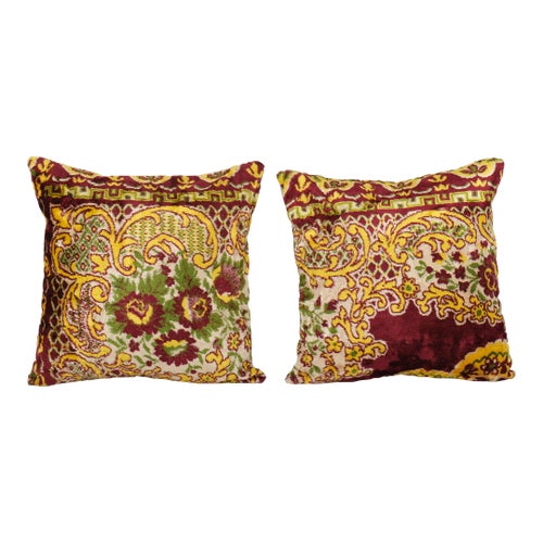 Turkish Yellow Velvet Pillow Cover a Pair