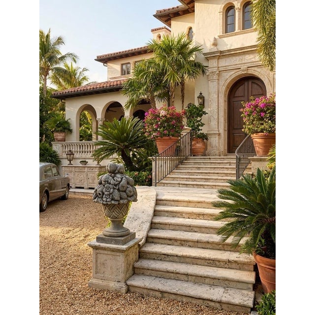Classical Cast Stone Fruit & Floral Basket Garden Ornament For Sale - Image 10 of 12