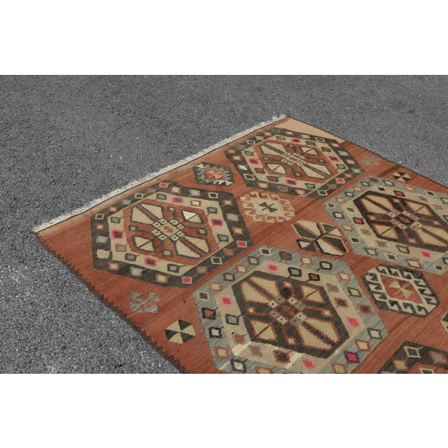 Textile 1960s Turkish Rustic Style Geometric Design Vintage Kilim Rug For Sale - Image 7 of 13