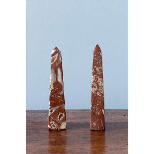 Mid-Century Modern French Red Griotte Marble Obelisks, Set of 2 For Sale - Image 3 of 7