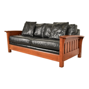 L. & J. G. Stickley Mission Oak Arts & Crafts Bow Arm Sofa