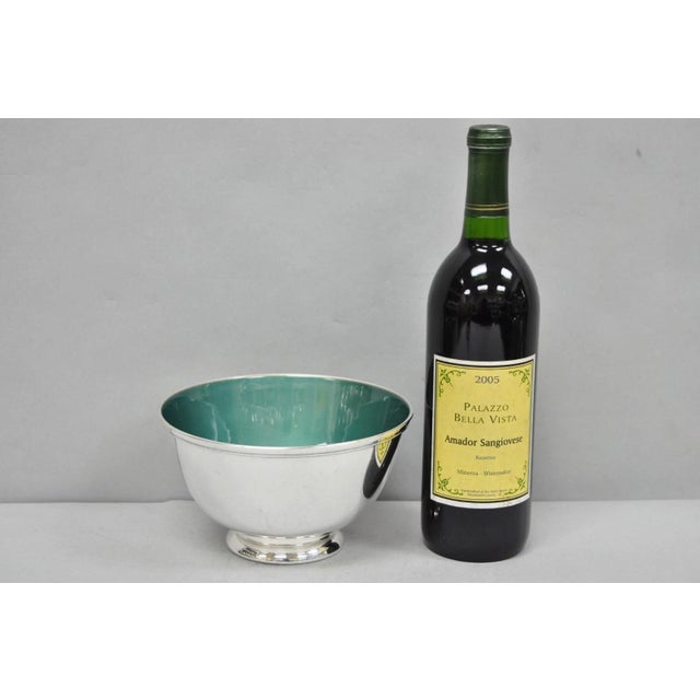 Vintage Mid Century Modern Towle 5003 Green Enamel Silver Plated 7" Footed Bowl. Circa Mid 20th Century. Measurements: 4"...