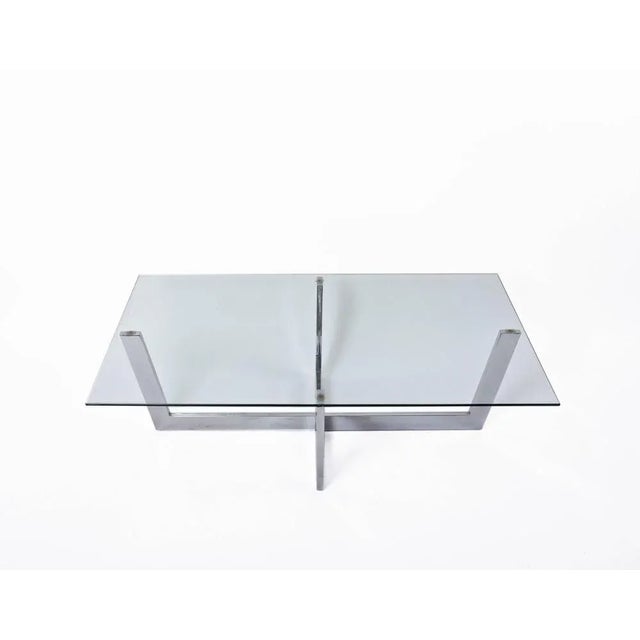 Mid-Century Italian Chromed Steel Coffee Table with Crystal Glass Top, 1970s For Sale - Image 4 of 8
