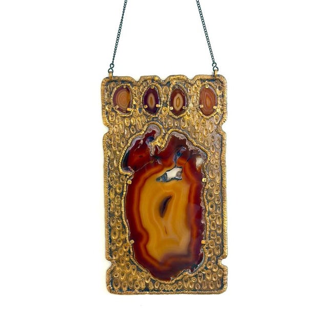 Brutalist wall relief of the 1960s Framed agate slices set in a metal wall relief Masterfully executed work by an art...