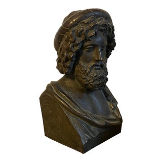 Antique 19th Century Grand Tour Classical Bronze Library Bust or Sculpture of Asclepius, Greco-Roman God of Medicine For Sale