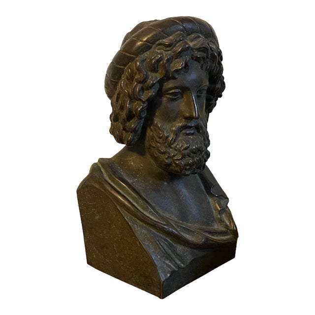 Antique 19th Century Grand Tour Classical Bronze Library Bust or Sculpture of Asclepius, Greco-Roman God of Medicine For Sale