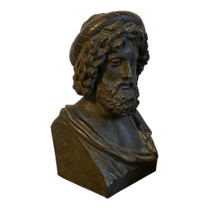 Antique 19th Century Grand Tour Classical Bronzed Library Bust or Sculpture of Asclepius, Greco-Roman God of Medicine & Patron of Doctors