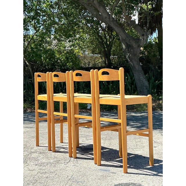 Vintage Boho Rush Seat Bar Stools - Set of 4 For Sale - Image 9 of 10