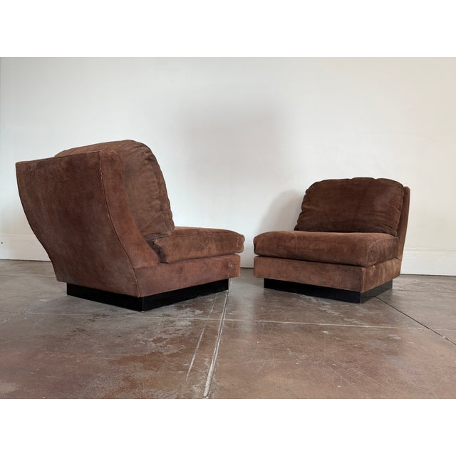 Vintage 1970s Attributed to Willy Rizzo Boar Leather Lounge Chairs For Sale - Image 4 of 7