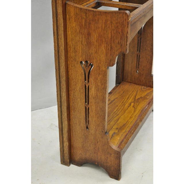 Antique English Art Nouveau Oak & Green Tile Coat Rack Umbrella Stand Hall Tree For Sale - Image 16 of 18
