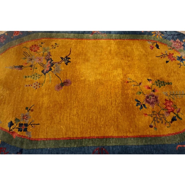 Art Deco 1920s Orange Floral Modern Antique Chinese Art Deco Carpet Oval Small Rug For Sale - Image 3 of 14
