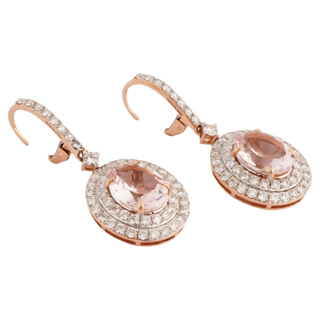 Natural morgenite 4.82cts & diamond 2.05cts earring in 18k gold For Sale - Image 15 of 18