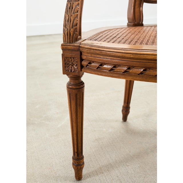 French Louis XVI Style Carved Walnut Cane Fauteuil Armchair For Sale - Image 15 of 18