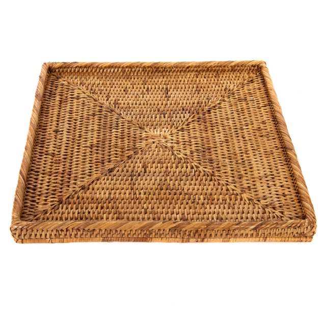 Boho Chic Artifacts Rattan Square Tray For Sale