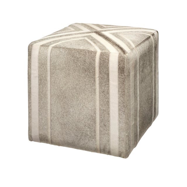 Jamie Young Nantucket Ottoman, Grey Hide For Sale - Image 4 of 4