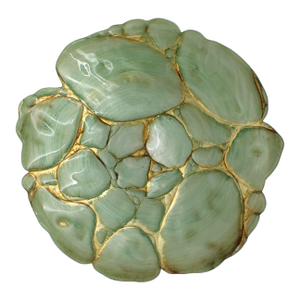 VTG Art Glass Bowl Centerpiece in Seafoam Celadon Green & Gold Beach Rocks 18”d