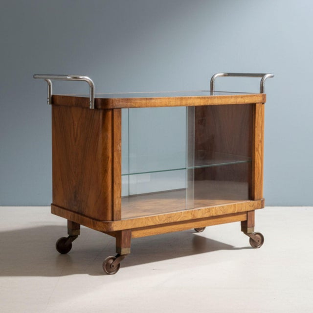 Art Deco Walnut and Chrome Serving Trolley, 1930s For Sale - Image 4 of 8