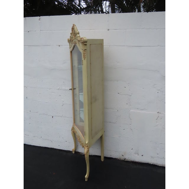 French Provincial French Tall Painted Corner Vitrine Display Curio Cabinet Cupboard 6676 For Sale - Image 3 of 18