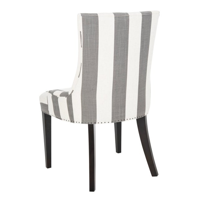 2020s 19''H Stripe Linen Dining Chair in Flat nailheads in Grey & Bone & Espresso For Sale - Image 5 of 10