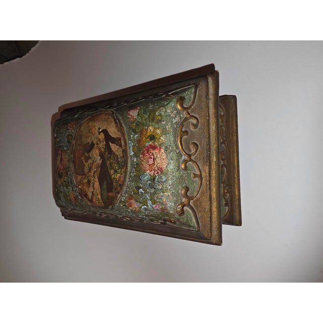 Green Antique Italian Box With Romantic Scene on Top For Sale - Image 8 of 11