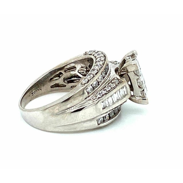 Mid 20th Century Diamond 14k White Gold 3 Row Band Engagement Ring - Size 6.5 For Sale In Miami - Image 6 of 9