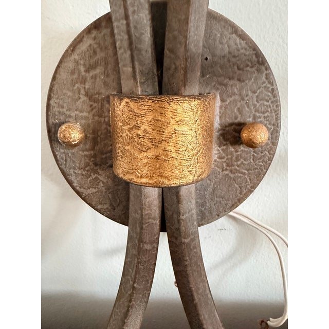 Metal Vintage Fine Art Handcrafted Lighting Wall Light Sconce, Gilded Accents For Sale - Image 7 of 9