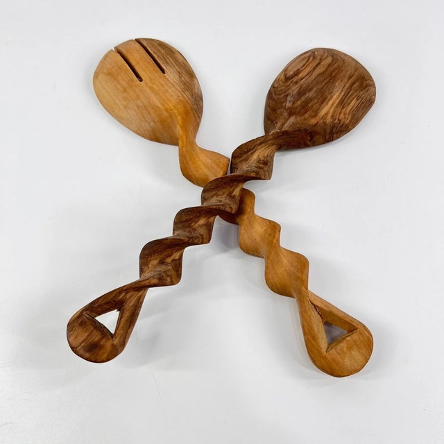 Early 20th Century Maasai Olivewood Serving Spoon and Fork Set Kenya For Sale - Image 4 of 10