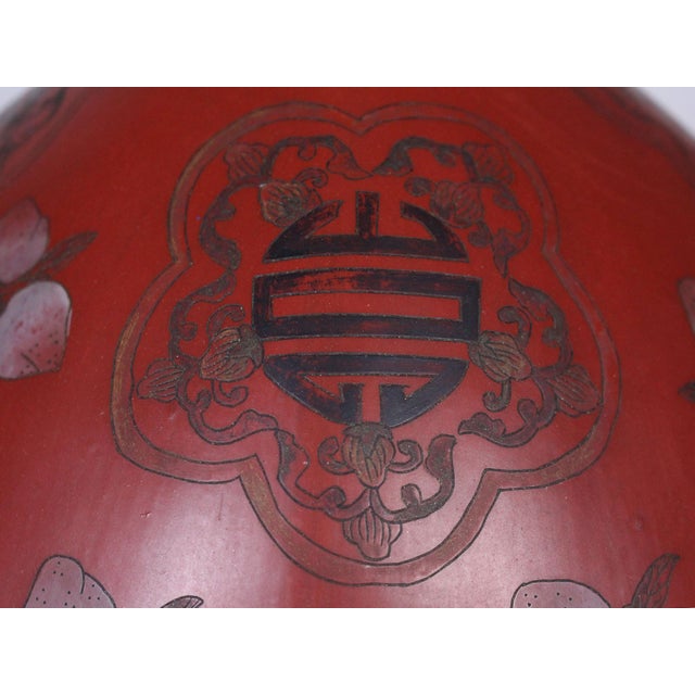 Antique Red Lacquered Chinese Wood Boxes Peach Motifs - Set of 2 For Sale - Image 4 of 8