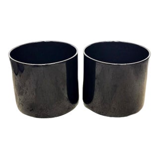 1970s Attributed to Gainey Mid-Century Black Pottery Planters- A Pair For Sale