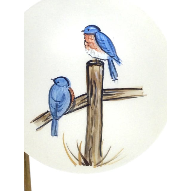 Contemporary Hand Blown Artisan Painted Bluebird Bulb With Brass Stand Signed For Sale - Image 3 of 10