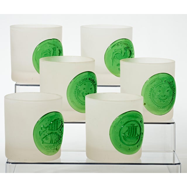Mid-Century Modern Mid 20th Century Highball Glasses With Green Glass Embellishment - Set of 6 For Sale - Image 3 of 9
