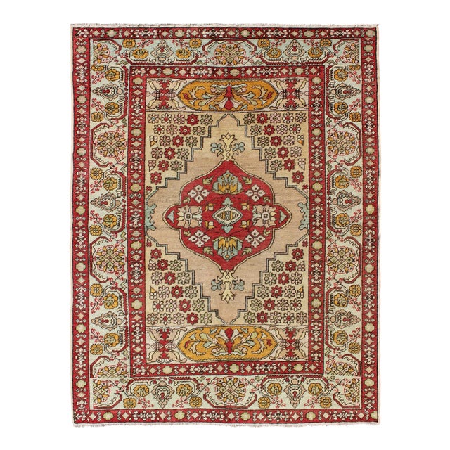 Keivan Woven Arts, Osm-04, 1930s Vintage Floral Turkish Oushak Rug - 4′4″ × 6′ For Sale