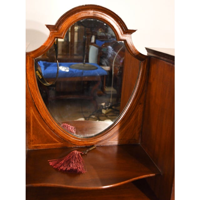 1900s Antique English Edwardian Mahogany & Satinwood Inlay Secretary Desk Writing Desk For Sale - Image 4 of 18
