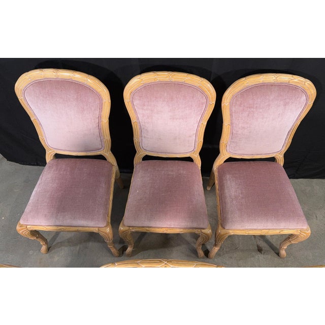 c.1970's Carved Florentine Faux Bois Italian Dining Chairs in Velvet, Attributed to Chelini - Set of 6 For Sale - Image 9 of 16