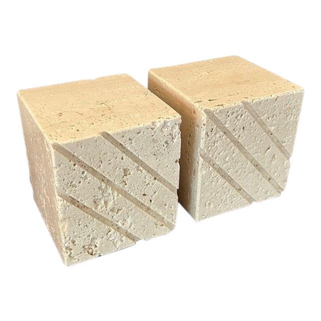 Vintage Travertine Cube Bookends by Fratelli Mannelli - a Pair For Sale
