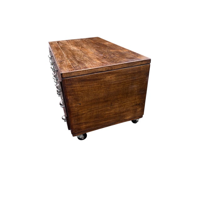 Vintage Wooden Library Card Catalog Cabinet With 15 Drawers on Casters For Sale - Image 10 of 18