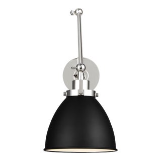 Chapman & Myers by Visual Comfort Studio Wellfleet Double Arm Dome Task Sconce, Midnight Black & Polished Nickel For Sale