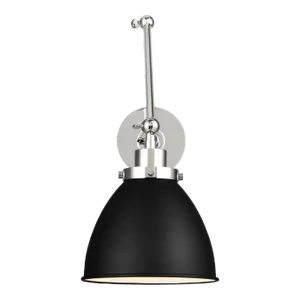 Chapman & Myers by Visual Comfort Studio Wellfleet Double Arm Dome Task Sconce, Midnight Black & Polished Nickel