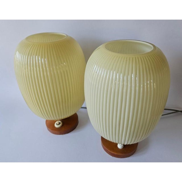 1960s Table Lamps in Glass and Wood, 1960s, Set of 2 For Sale - Image 5 of 15