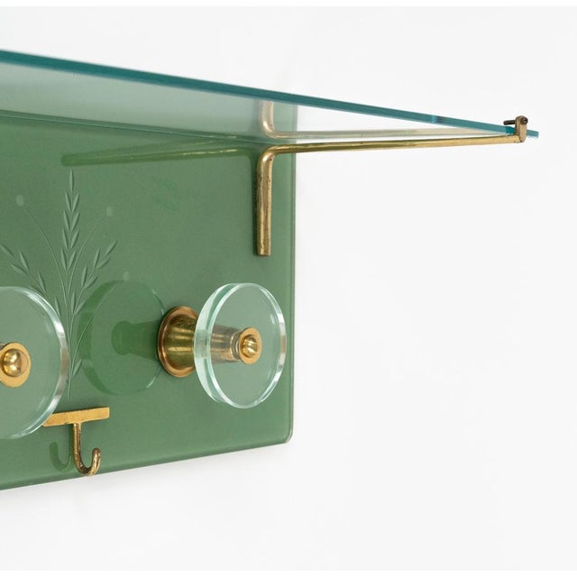Metal Mid-Century Coat Rack Shelf in Glass and Brass attributed to Cristal Arte, Italy, 1950s For Sale - Image 7 of 17