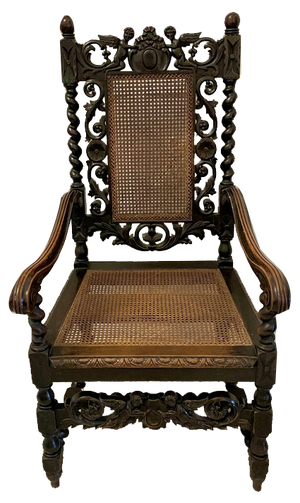 Large Antique Victorian Carved Oak Throne Chair, 1880