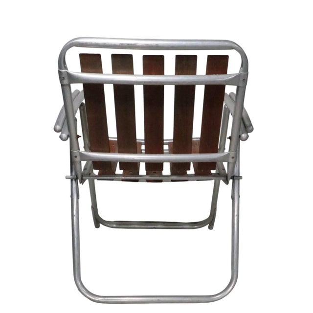 Brown Pr. Vintage Aluminum and Wood Folding Lawn Chairs C 1960/70's For Sale - Image 8 of 11