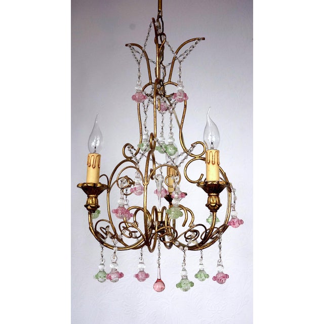 Vintage Metal Murano Glass Flower Chandelier, 1940s For Sale - Image 4 of 10